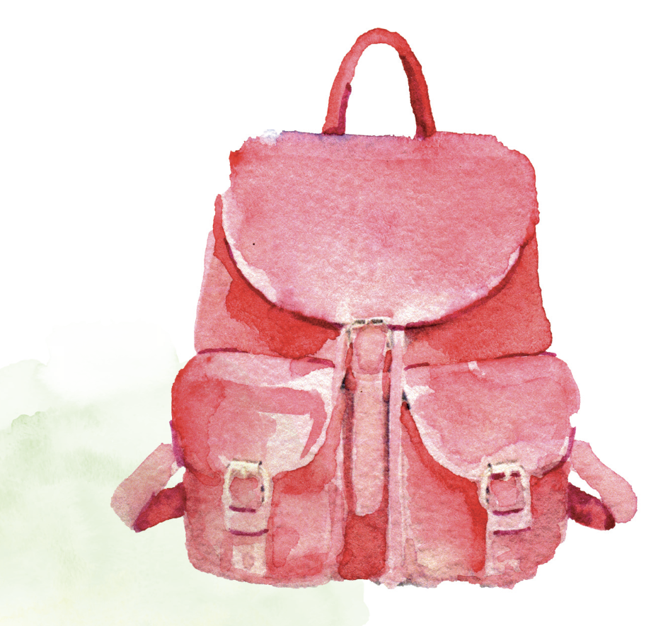Watercolor of a red caregiving backpack